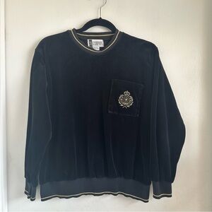 Vintage SK & Company Black Crewneck Velvet Pullover Size L